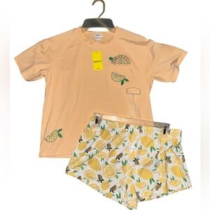 Forever 21 Peach and White Lemon Print Pajama Set